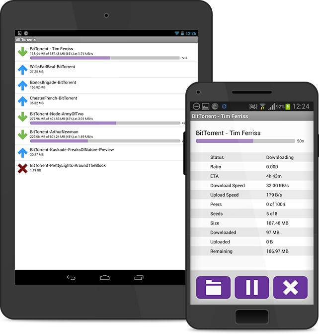 BitTorrent Remote running on Android tablets and smartphones